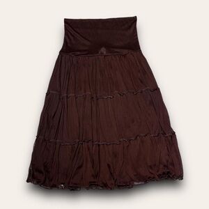 Y2K Brown Tiered Mesh Midi Skirt Size Small Whimsygoth Boho Fairygrunge